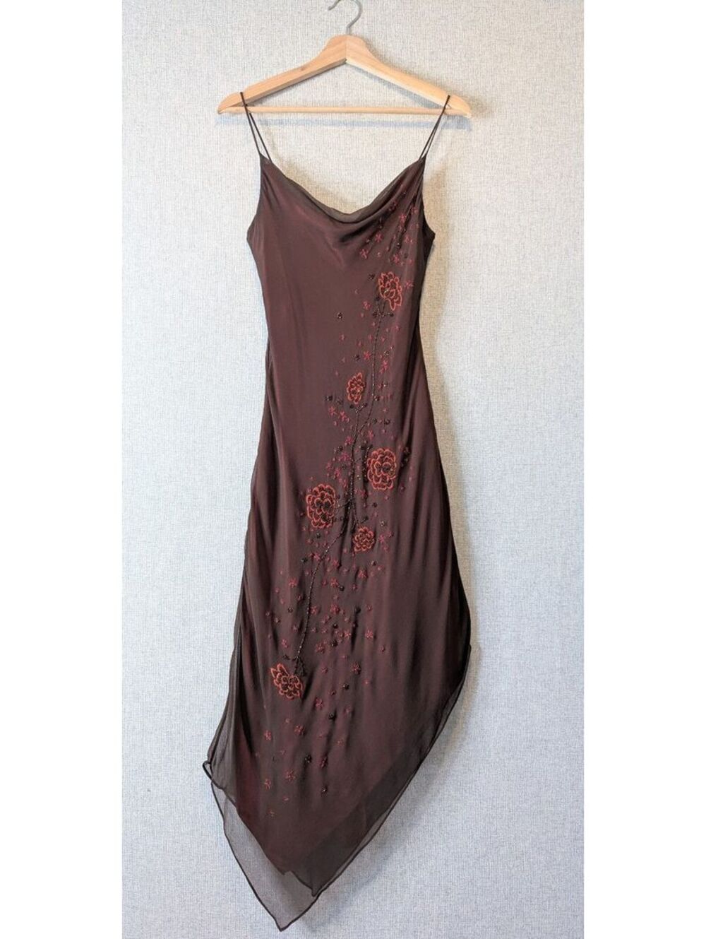 Vintage 90s y2k Lillie Rubin silk beaded bias cut slip dress